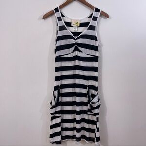 NWT Miken Beach Dress Cover Up Medium Black White Stripe Tank Coastal Grunge